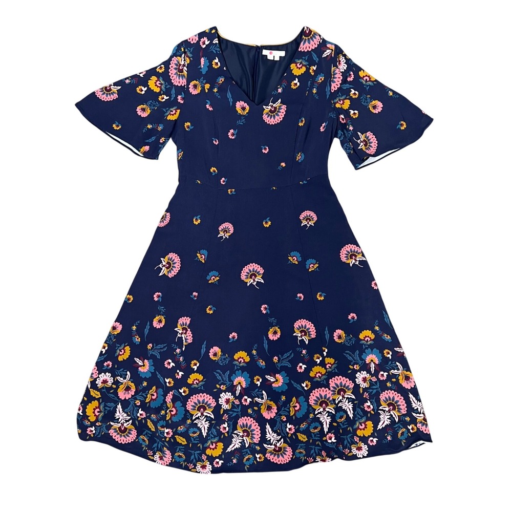 Boden Navy Blue Floral Flutter Sleeve Midi‎ Dress Womens Size US 10R Cottagecore